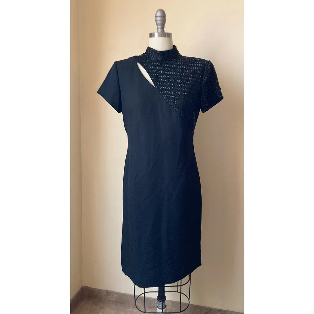 90's VTG Jessica Howard Cocktail Dress Size 4P Black Beaded Accent - Picture 2 of 6